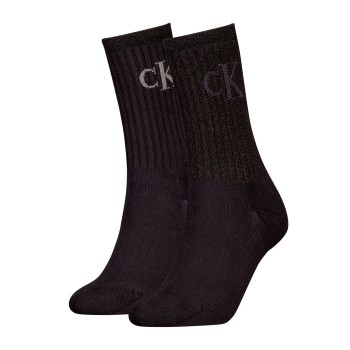 Calvin Klein Legwear Calvin Klein Strømper 2P Glossy Rib Crew Socks Sort Str 39/42 Dame