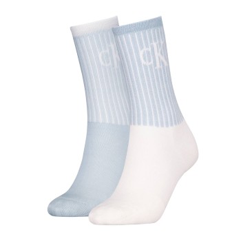 Calvin Klein Legwear Calvin Klein Strømper 2P Glossy Rib Crew Socks Hvid/Blå Str 35/38 Dame