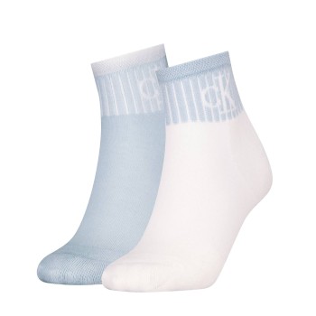 Calvin Klein Legwear Calvin Klein Strømper 2P Glossy Rib Quarter Socks Hvid/Blå Str 35/38 Dame