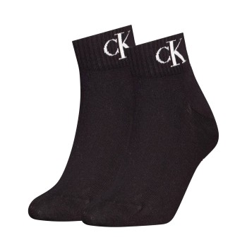 Calvin Klein Legwear Calvin Klein Strømper 2P Women Monogram Quarter Socks Sort Str 39/42 Dame