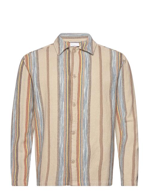 Regular Woven Striped Overshirt - G Knowledge Cotton Apparel Beige