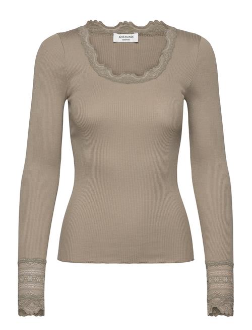 Rwbenita Silk Ls O-Neck Lace T-Shir Rosemunde Khaki