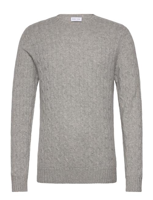 Man O-Neck Cable Sweater Davida Cashmere Grey