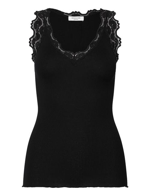Rwbeatha Silk Sl V-Neck Lace Top Rosemunde Black