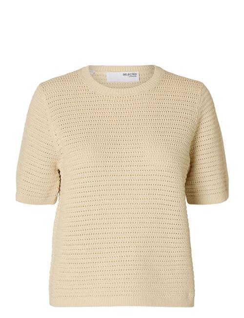 Slfvinna Ss Structure Knit O-Neck Noos Selected Femme Cream