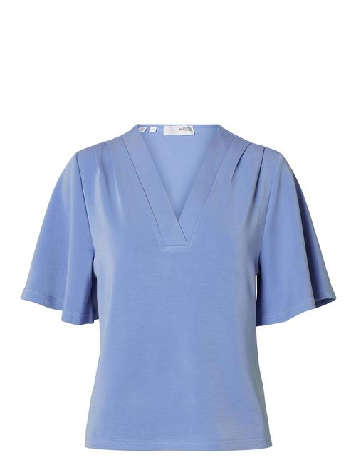 Slftenny Ss V-Neck Top Noos Selected Blue