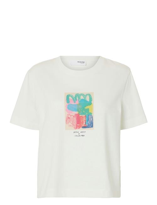 Slfessential Ss Boxy Printed Tee Selected Femme White