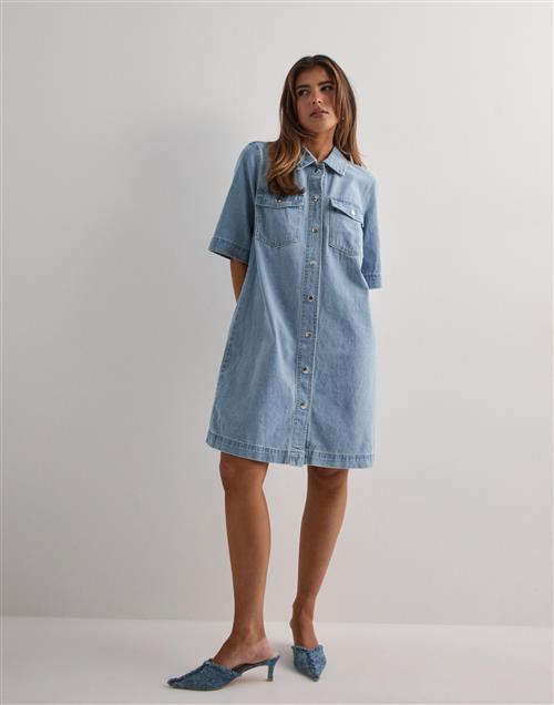 Only - Blå - Onlbelle S/S Button Dress Dnm Gua N