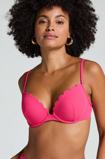 Hunkemöller Formstøbt push-up bøjle-bikinitop Scallop Størrelse A - E pink