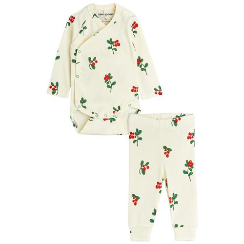 Mini Rodini Lingonberries Aop Tøjsæt Til Nyfødte Offwhite 56 cm  Creme  56 cm  Unisex