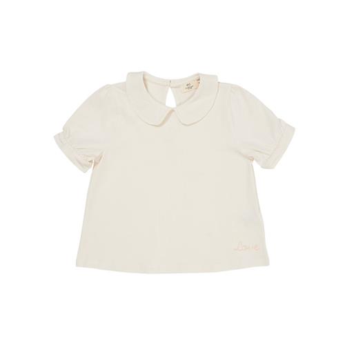 Copenhagen Colors Solid Kortærmet Bluse Med Krave Cream 86 cm  Beige  86 cm  kvinde