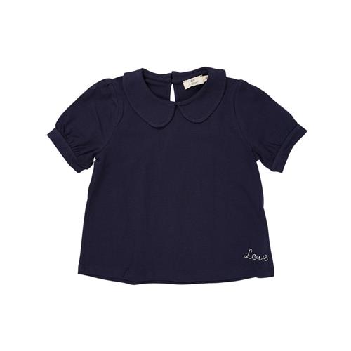 Copenhagen Colors Solid Kortærmet Bluse Med Krave Navy 122 cm  Blå  122 cm  kvinde