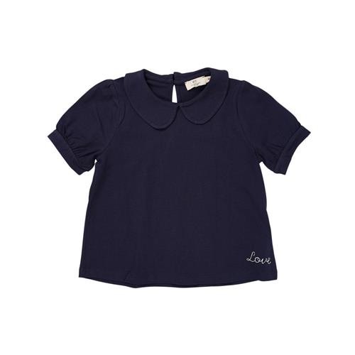 Copenhagen Colors Solid Kortærmet Bluse Med Krave Navy | Blå | 122 cm