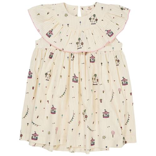 Copenhagen Colors GOTS Kjole Med Flæse Cream Tivoli Print 68 cm  Beige  68 cm  kvinde