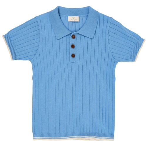 Copenhagen Colors GOTS Ribstrikket Poloshirt Sky Blue Cream | Blå | 110 cm