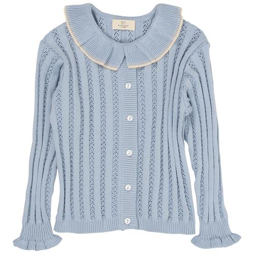 Copenhagen Colors Pointelle-strikket Cardigan Med Krave Dusty Blue 92 cm  Blå  92 cm  kvinde