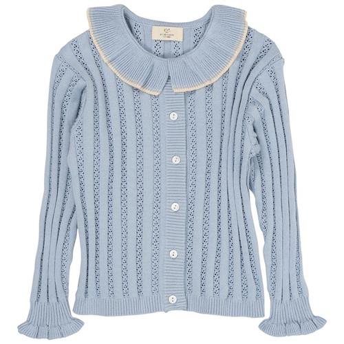 Copenhagen Colors Pointelle-strikket Cardigan Med Krave Dusty Blue | Blå | 92 cm