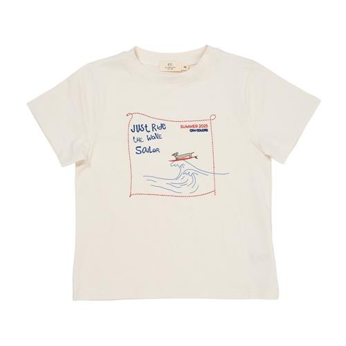 Copenhagen Colors Broderet T-shirt Cream Surfing Dog 86 cm  Beige  86 cm  mand
