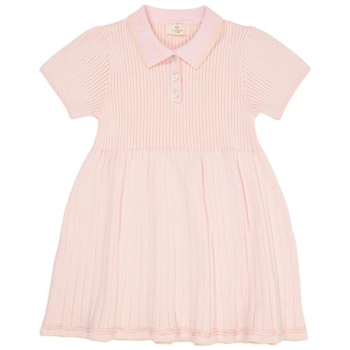 Copenhagen Colors GOTS Rib Polo Strikket Kjole Ballerina Cream | Lyserød | 86 cm