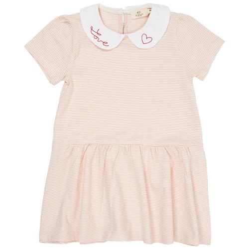 Copenhagen Colors Stribet Poplin-kjole Med Krave Dusty Rose Cream Stripe 80 cm  Lyserød  80 cm  kvinde