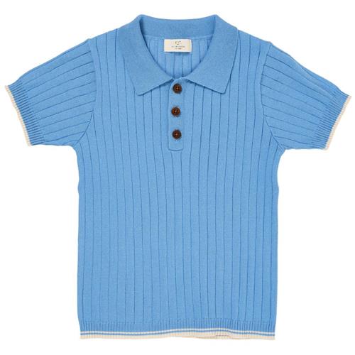 Copenhagen Colors GOTS Ribstrikket Poloshirt Sky Blue Cream 92 cm  Blå  92 cm  mand