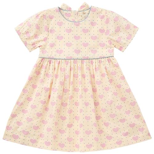 Copenhagen Colors Heart & Dots Kjole Med Pufærmer Heart Aop 98 cm  Lyserød  98 cm  kvinde