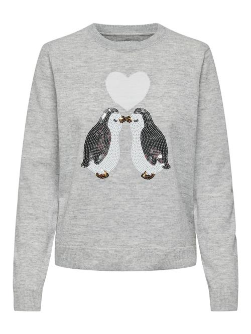 ONLY Pullover 'XMAS PENGUIN LOVE'  guld / lysegrå / sort / hvid