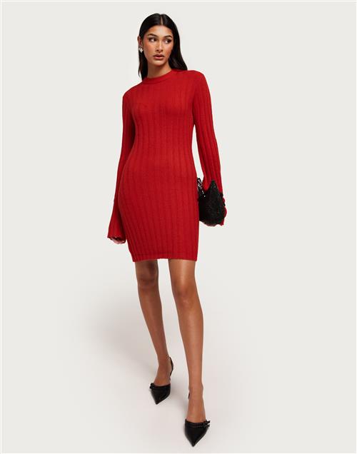 Nelly - Rød - Short Rib Knit Dress