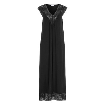 Damella Long Viscose Plain Sleeveless Nightdress Sort viskose Large Dame