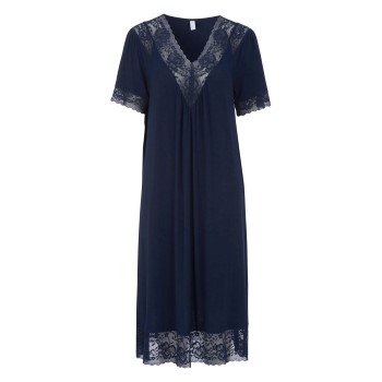 Damella Plain Lace Short Sleeve Nightdress Marineblå viskose Small Dame