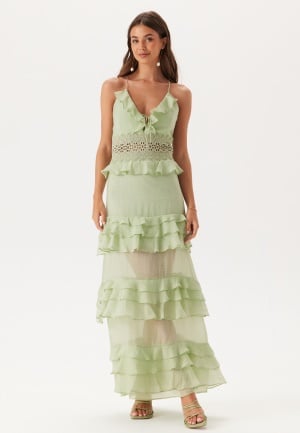 Bubbleroom Occasion Crochet Waist Flounce Maxi Dress Light green 46