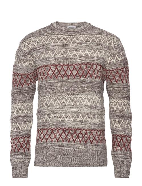 Knitted Pattern Crew Neck - Rws Knowledge Cotton Apparel Beige