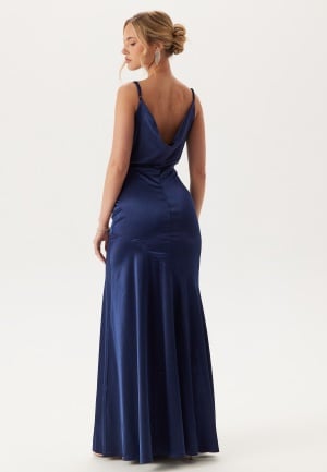 Goddiva Satin Cowl Neck Maxi Dress Navy XL (UK16)