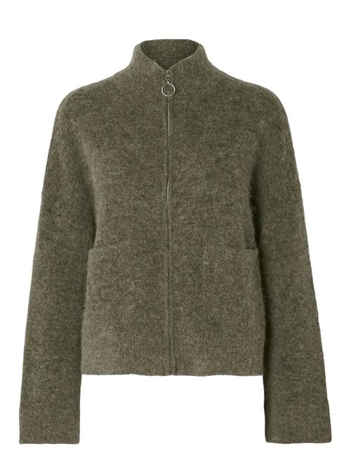 Slfsia Ras Ls Knit Zipper Cardigan Noos Selected Khaki