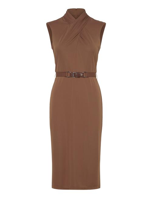 Belted Jersey Mockneck Dress Lauren Ralph Lauren Brown