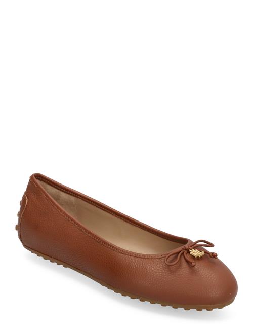 Jayna Pebbled Leather Driver Flat Lauren Ralph Lauren Brown