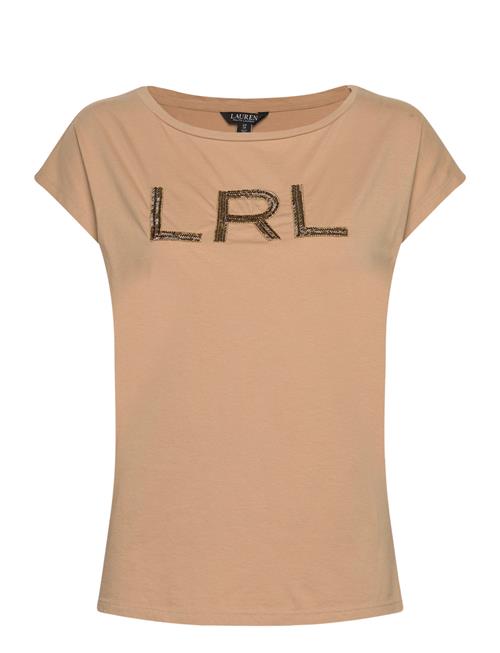 Beaded-Logo Cotton Jersey Tee Lauren Ralph Lauren Beige