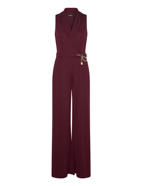 Chain-Trim Stretch Jersey Jumpsuit Lauren Ralph Lauren Burgundy