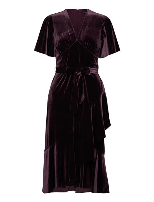 Belted Velvet Flutter-Sleeve Dress Lauren Ralph Lauren Burgundy