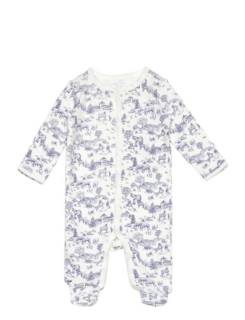 Pastoral Toile Cotton Footed Coverall Ralph Lauren Baby Blue