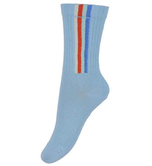 Melton Strømper - Vertical Stripe - Sky Blue