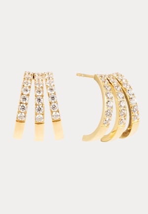 BY JOLIMA Trippel Crystal Earring  Gold Onesize