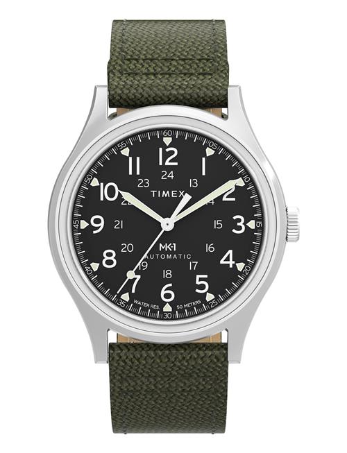 Mk1 Automatic Sst Case Black Dial Green Strap Timex Silver