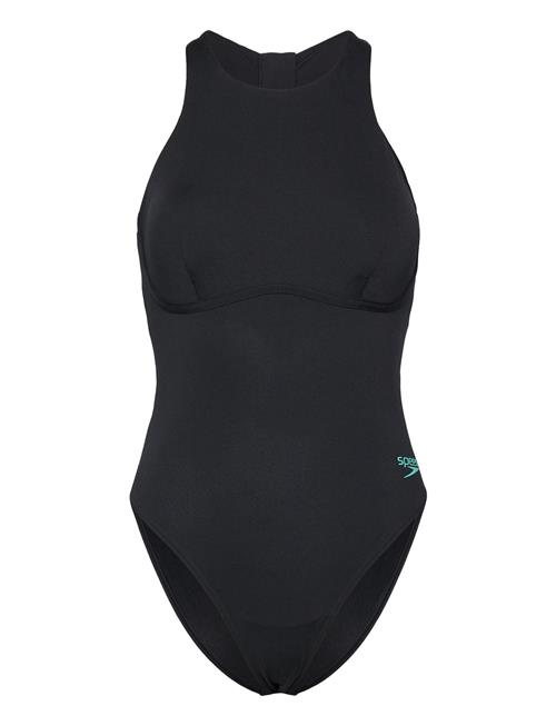 Womens Racer Zip Swimsuit With Built In Swim Bra Speedo Black