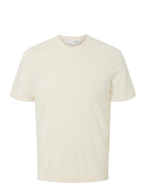 Slhtray Ss Knit Merino Crew Neck Selected Cream