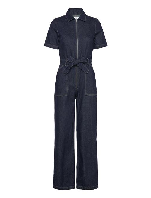 Short-Sleeved Denim Jumpsuit Mango Blue