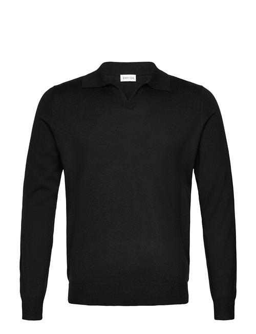 Man Fine Knit Open Collar Sweater Davida Cashmere Black