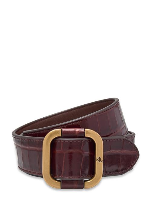 Slide-Buckle Croc-Embossed Leather Belt Lauren Ralph Lauren Brown