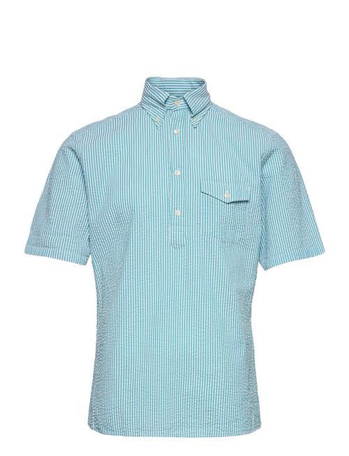 Navy Striped Seersucker Short Sleeve Popover Shirt Eton Green