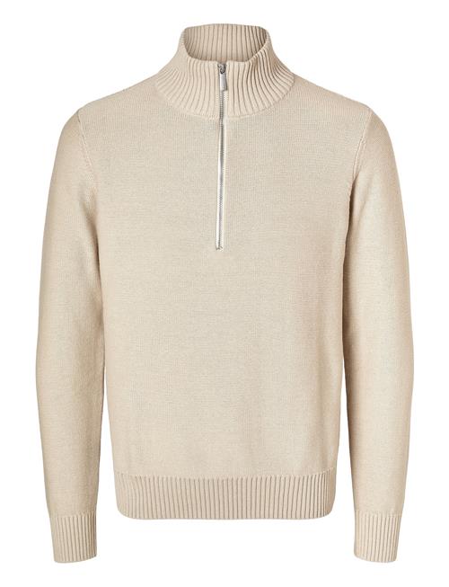 Slhaxel Ls Knit Half Zip Selected Homme Beige